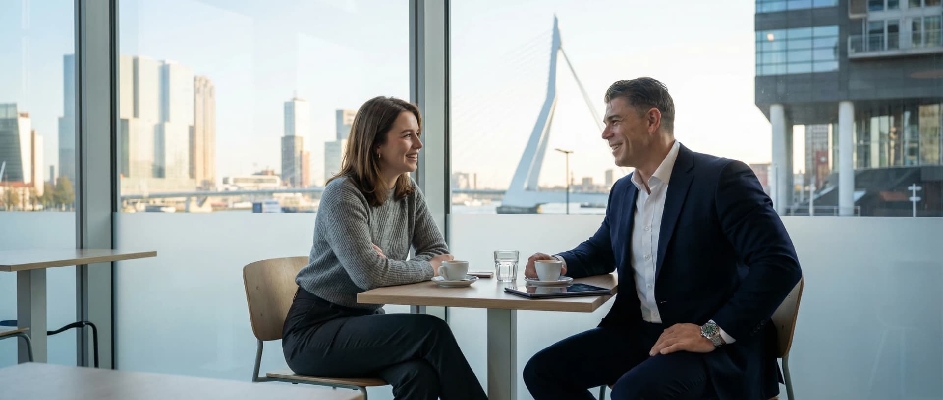 WAINUT kennismakingsgesprek met AI professional bij Erasmusbrug Rotterdam