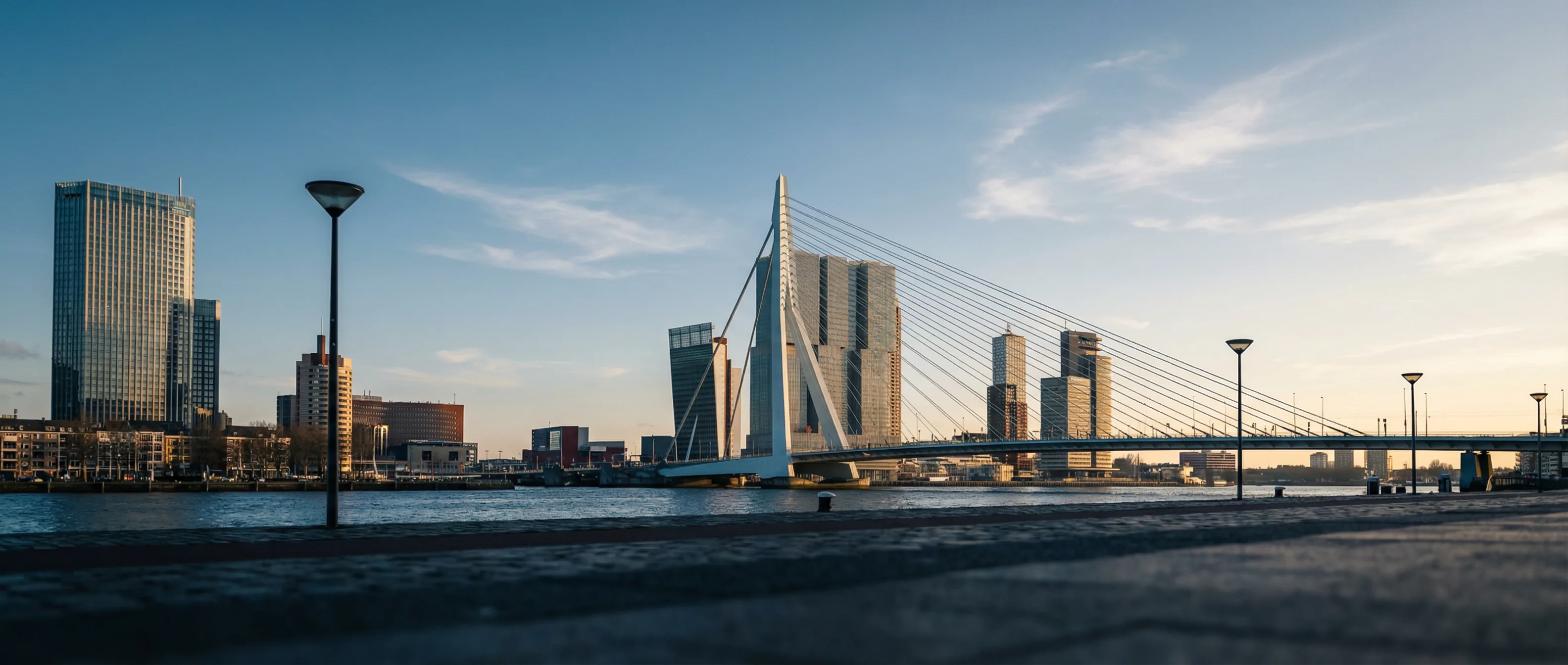 Rotterdam skyline met Erasmusbrug en Kop van Zuid - thuisbasis van WAINUT